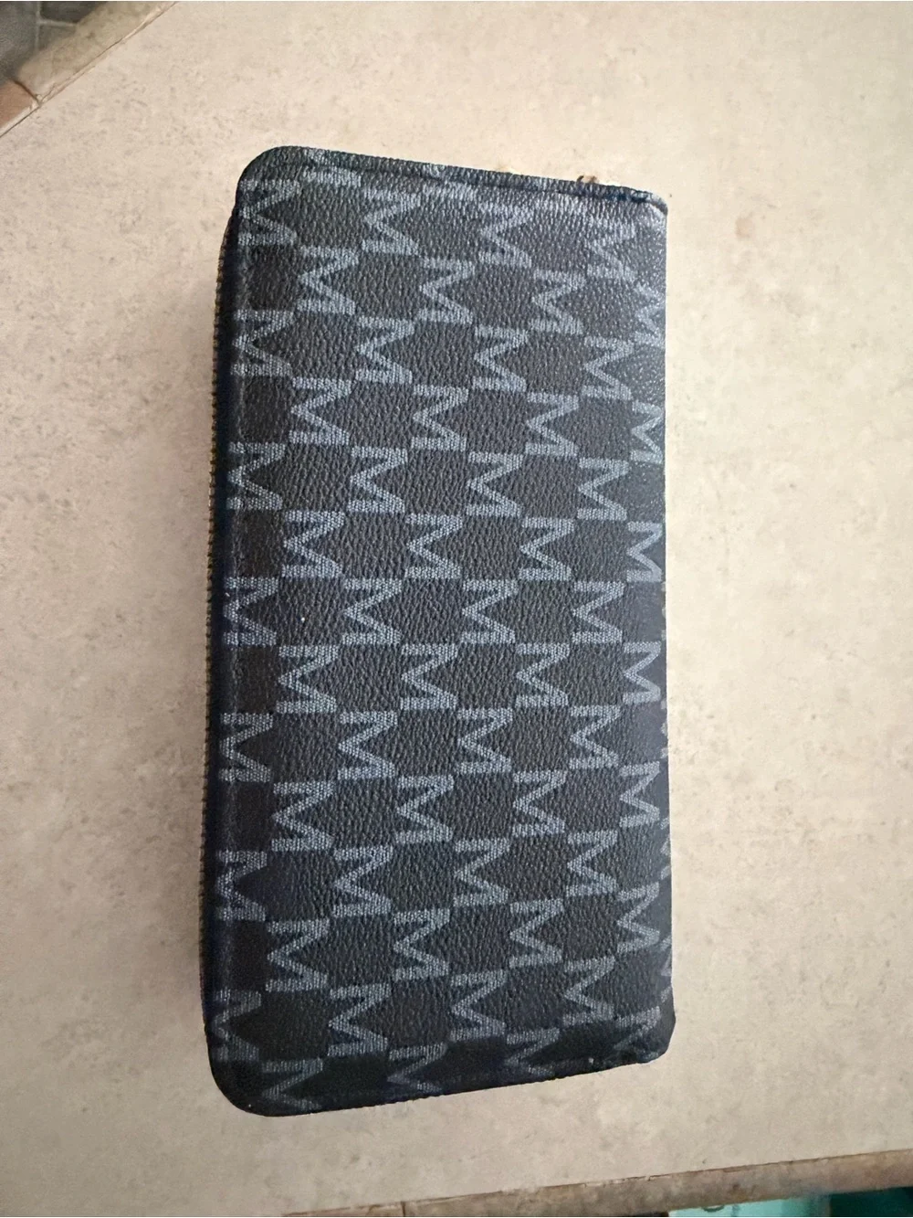 Michael Kors Black Patterned Zip Wallet with Gold MK Emblem
